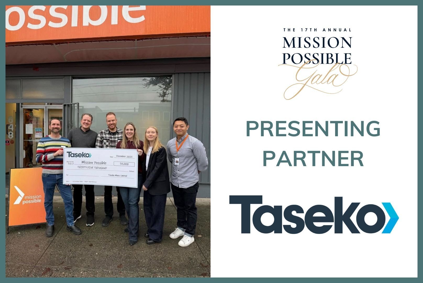 Taseko Mines is a 17th Annual Mission Possible Gala Presenting Partner. 