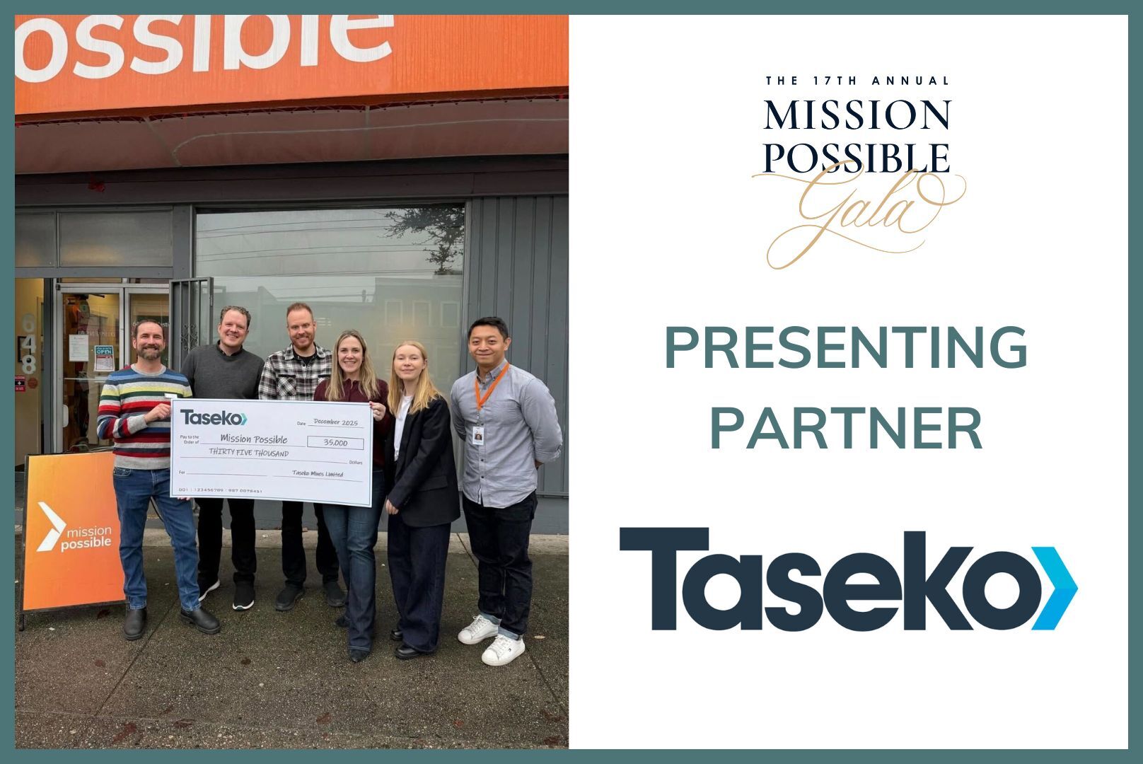 Taseko Mines Limited Continues Partnership with Mission Possible through Beyond Potential Corporate Giving Program